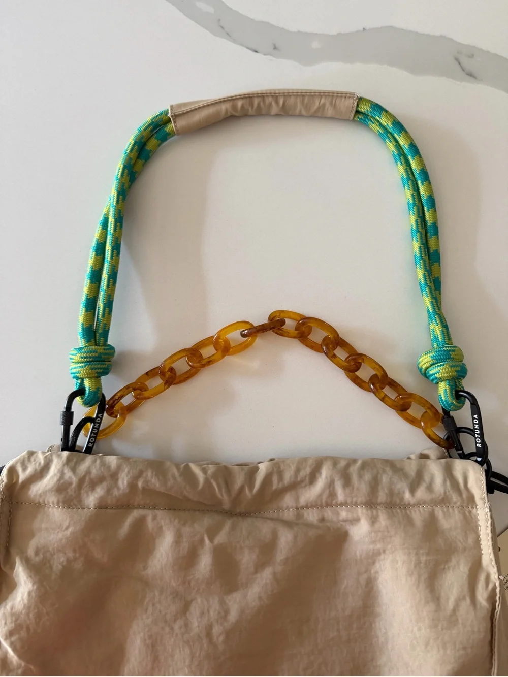 Rotunda Sant Hobo Gold Shoulder Bag with Green Rope Handle
